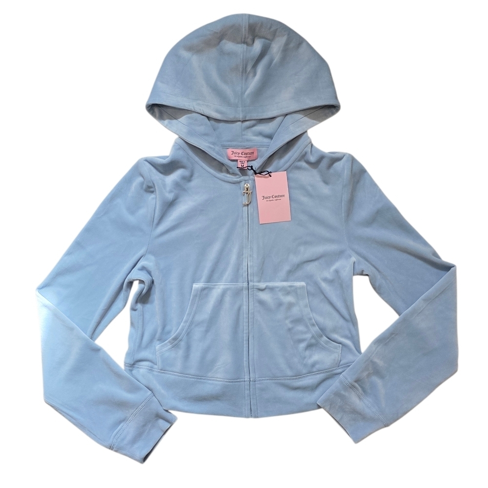 Juicy Couture Velour Bling Frost Cropped Zip Up Hoodie Size Med NWT